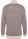 Trendyol Ecru Oversize Fit Wide Fit Turtleneck Striped Knitwear Sweater