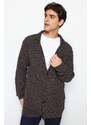 Trendyol Brown Slim Fit Jacket Collar Textured Pocket Knitwear Cardigan