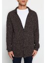 Trendyol Brown Slim Fit Jacket Collar Textured Pocket Knitwear Cardigan