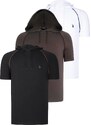 TRIPLE SET T8570 DEWBERRY HOODED MEN'S T-SHIRT-BLACK-WHITE-KHAKI