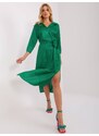 Fashionhunters Zelené koktejlové šaty s páskem na zavazování