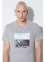 Bavlněné tričko A.P.C. šedá barva, s potiskem, COEMV.H26058-GREY