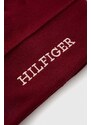 Bavlněná čepice Tommy Hilfiger vínová barva, z tenké pleteniny