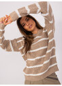 Fashionhunters Tmavě béžový oversize svetr s dlouhým rukávem
