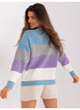 Fashionhunters Modrý a fialový pruhovaný oversize svetr