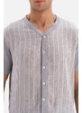 Dagi Gray Front Buttoned Striped Woven Shorts Pajama Set