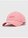 Bavlněná baseballová čepice BOSS růžová barva, s aplikací