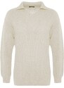 Trendyol Stone Unisex Regular Fit Polo Collar Anti-Pilling Knitwear Sweater