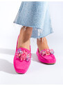 Suede pink loafers with Shelvt crystals