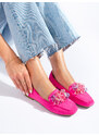 Suede pink loafers with Shelvt crystals