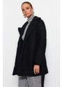 Trendyol Black Oversize kabát se širokým střihem s páskem