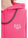 Bavlněná mikina A.P.C. Hoodie Manuela dámská, růžová barva, s kapucí, aplikací, COEZD-F27760 BRIGHT PINK