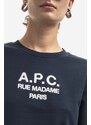 Bavlněná mikina A.P.C. Sweat Tina COEZD-F27561 MARINE dámská, tmavomodrá barva, s aplikací