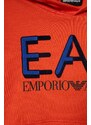 Dětská bavlněná mikina EA7 Emporio Armani oranžová barva, s kapucí, s potiskem