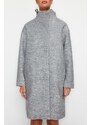 Trendyol šedý oversize široký střih dlouhý prošívaný kabát