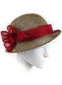 KRUMLOVANKA Dámský letní klobouk z mořské trávy zdobený červeným sisalem Ka-03