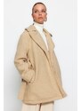 Trendyol Beige Oversize kabát se širokým střihem a páskem