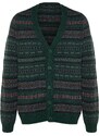 Trendyol Men's Green Slim Fit V Neck Jacquard Knitwear Cardigan