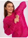 Fashionhunters Fuchsiový prolamovaný letní svetr s dlouhým rukávem
