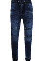 Ombre Clothing Pánské mramorované kalhoty JOGGERY s ozdobným prošíváním - tmavě modré V1 OM-PADJ-0111