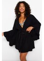 Trendyol Curve Black Ruffle Viscose Woven Kimono & Caftan