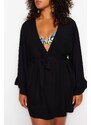 Trendyol Curve Black Ruffle Viscose Woven Kimono & Caftan