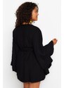 Trendyol Curve Black Ruffle Viscose Woven Kimono & Caftan