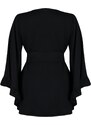 Trendyol Curve Black Ruffle Viscose Woven Kimono & Caftan