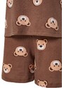 Trendyol Curve Brown Teddy Bear Printed Cotton Knitted Pajamas Set