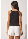 Happiness İstanbul Women's Black Corduroy Crop Halterneck Knitted Singlets