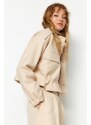 Trendyol Oversized Ecru širokoúhlý smocking detailní razítkový kabát