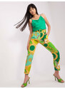 Fashionhunters Zelené a žluté látkové kalhoty
