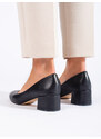GOODIN Black pumps on a low post made of Shelvt leatherette