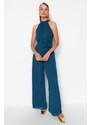 Trendyol Petrol Belted Maxi Chiffon Lined Woven Jumpsuit