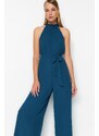 Trendyol Petrol Belted Maxi Chiffon Lined Woven Jumpsuit