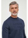 Vlněný svetr Armani Exchange pánský, tmavomodrá barva, lehký