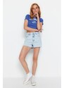 Trendyol Light Blue High Waist Denim Shorts