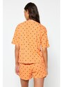 Trendyol Orange-Multi Color 100% Cotton Heart Patterned T-shirt-Shorts Knitted Pajamas Set