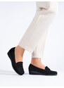 Suede black loafers on a low wedge Shelvt