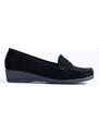 Suede black loafers on a low wedge Shelvt