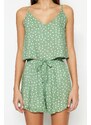 Trendyol Mint Polka Dot Ruffle Detailed Viscose Tank Top-Shorts Woven Pajamas Set