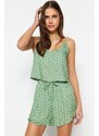 Trendyol Mint Polka Dot Ruffle Detailed Viscose Tank Top-Shorts Woven Pajamas Set