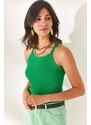 Olalook Women's Grass Green Strap Camisole Bodysuit