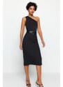 Trendyol Black Straight Cut Slit Detailed Midi Woven Skirt