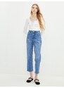 LC Waikiki High Waist Women's Straight Fit Rodeo Jeans with Pocket Detail