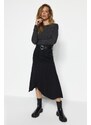 Trendyol Black Asymmetrical High Waist Midi Denim Skirt