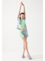LOS OJOS Women's Anthracite Green Batik Patterned Pajamas Set Pj