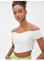 Koton Crop T-Shirt Off-Shoulder Corset Detailed Sweetheart Neck.