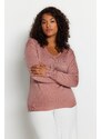 Trendyol Curve Dusty Rose V-Neck Button Detailní pletený svetr