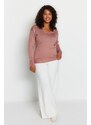 Trendyol Curve Dusty Rose V-Neck Button Detailní pletený svetr